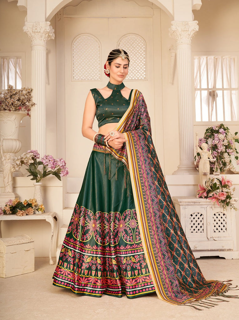 Multi Color With Pure Rera Silk Fabric And Digital Floral Print Lehenga & Designer Choli For Wedding, Party And Traditional Function Wear ClothsVilla