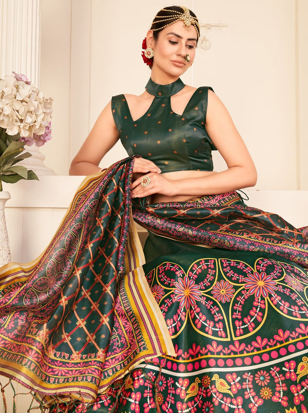 Multi Color With Pure Rera Silk Fabric And Digital Floral Print Lehenga & Designer Choli For Wedding, Party And Traditional Function Wear ClothsVilla