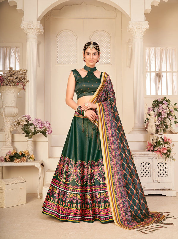 Multi Color With Pure Rera Silk Fabric And Digital Floral Print Lehenga & Designer Choli For Wedding, Party And Traditional Function Wear ClothsVilla