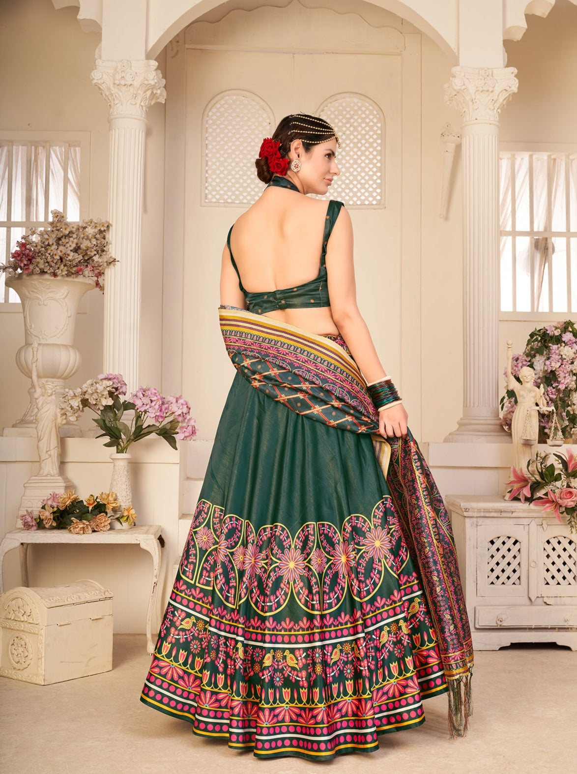 Multi Color With Pure Rera Silk Fabric And Digital Floral Print Lehenga & Designer Choli For Wedding, Party And Traditional Function Wear ClothsVilla