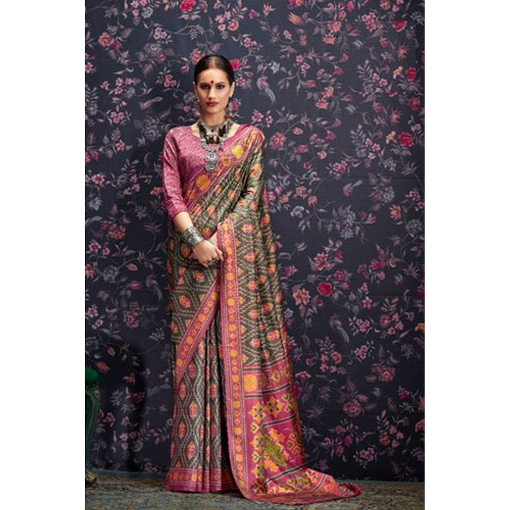 Multicolor Printed pure Linen saree ClothsVilla
