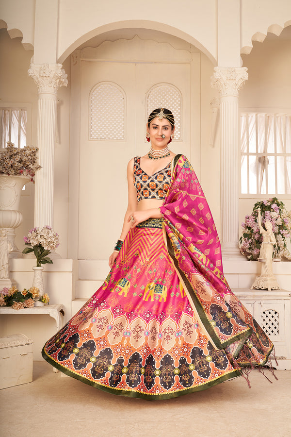Multicolor Rera Silk Digital Printed Lehenga Choli Party Wear ClothsVilla