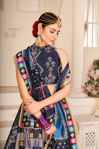 Multicolor Silk Wedding Lehenga Choli In Digital Print ClothsVilla