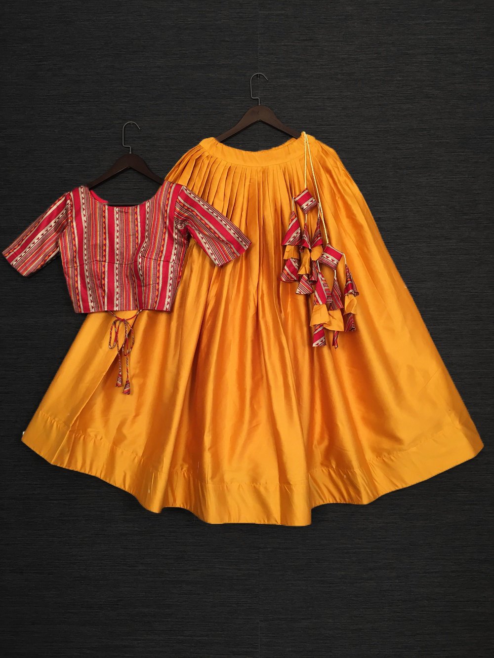 Mustard Color Plain Pure Cotton Lehenga With Crop-Top Clothsvilla