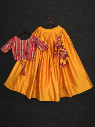 Mustard Color Plain Pure Cotton Lehenga With Crop-Top Clothsvilla