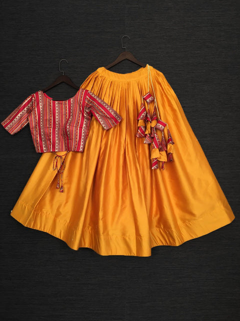 Mustard Color Plain Pure Cotton Lehenga With Crop-Top Clothsvilla Main image
