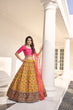 Load image into Gallery viewer, Mustard-Yellow &amp; Pink Thread With Sequins Embroidered Art Silk Semi Stitched Party Wear Lehenga ClothsVilla
