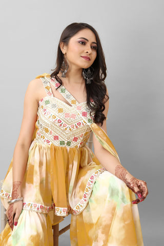 Mustard Color Tie Dye Thread Sequence Work Sharara Suit Clothsvilla
