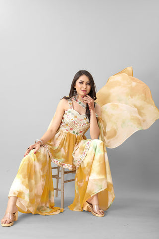 Mustard Color Tie Dye Thread Sequence Work Sharara Suit Clothsvilla