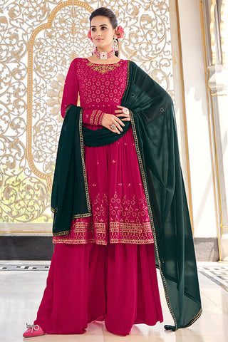 Rani Georgette Thread And Sequins Embroidered Kurta Palazzo Set ClothsVilla.com