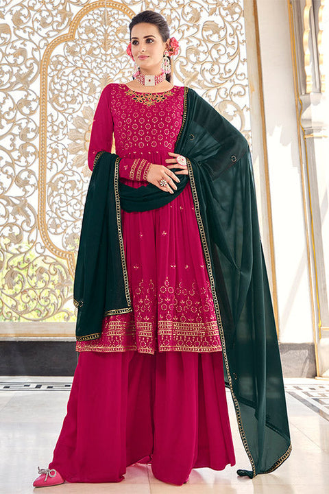 Rani Georgette Thread And Sequins Embroidered Kurta Palazzo Set ClothsVilla.com Main image