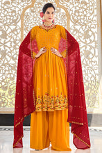Load image into Gallery viewer, Mustard Yellow Georgette Thread And Sequins Embroidered Kurta Palazzo Set ClothsVilla.com