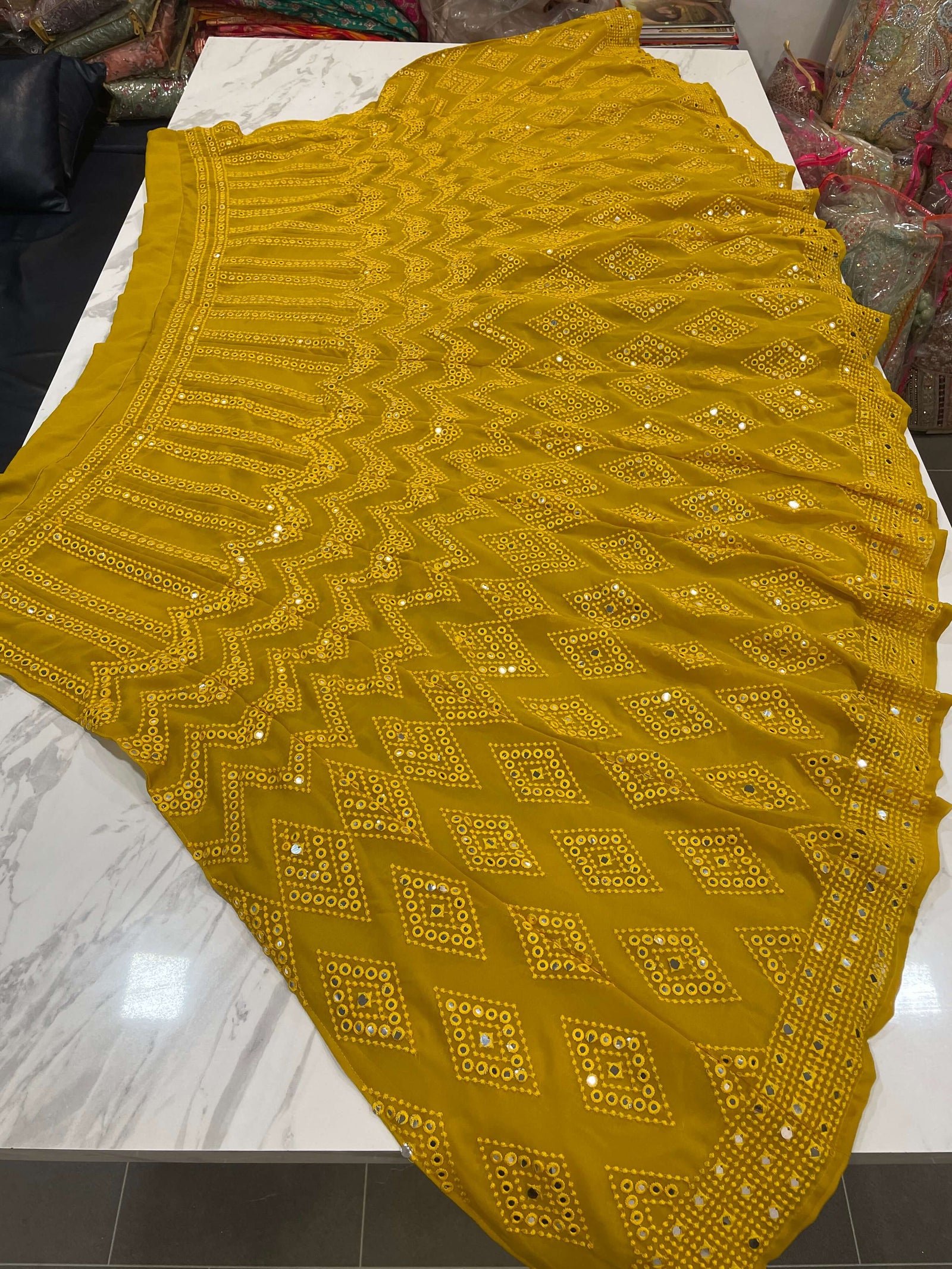 Mustered Yellow Lehenga Choli in Georgette With Embroidery Work Clothsvilla