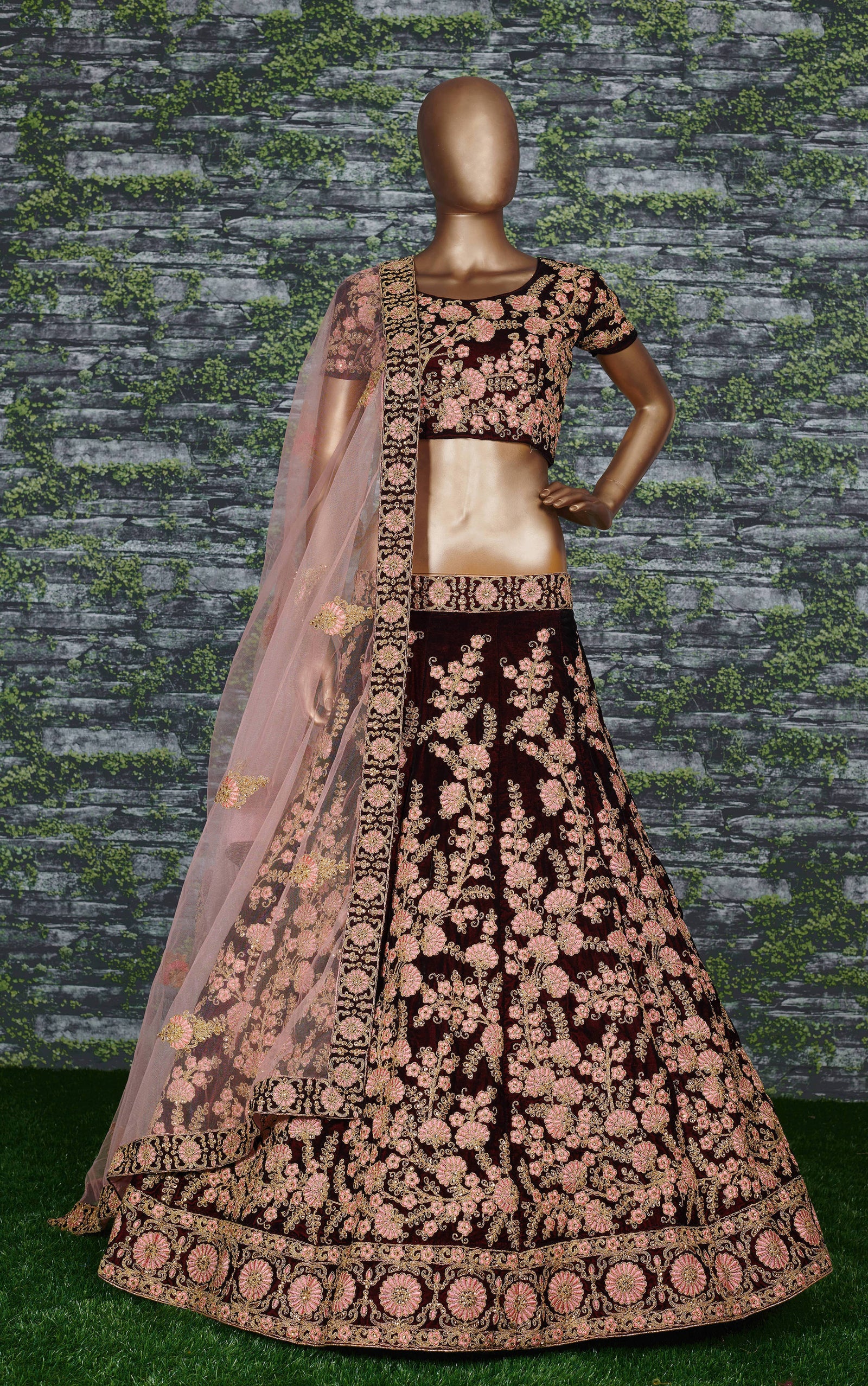 Exceptional Maroon Colored Wedding Wear Embroidered Lehenga Choli ClothsVilla