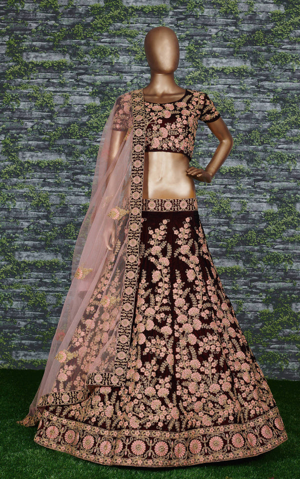 Exceptional Maroon Colored Wedding Wear Embroidered Lehenga Choli ClothsVilla