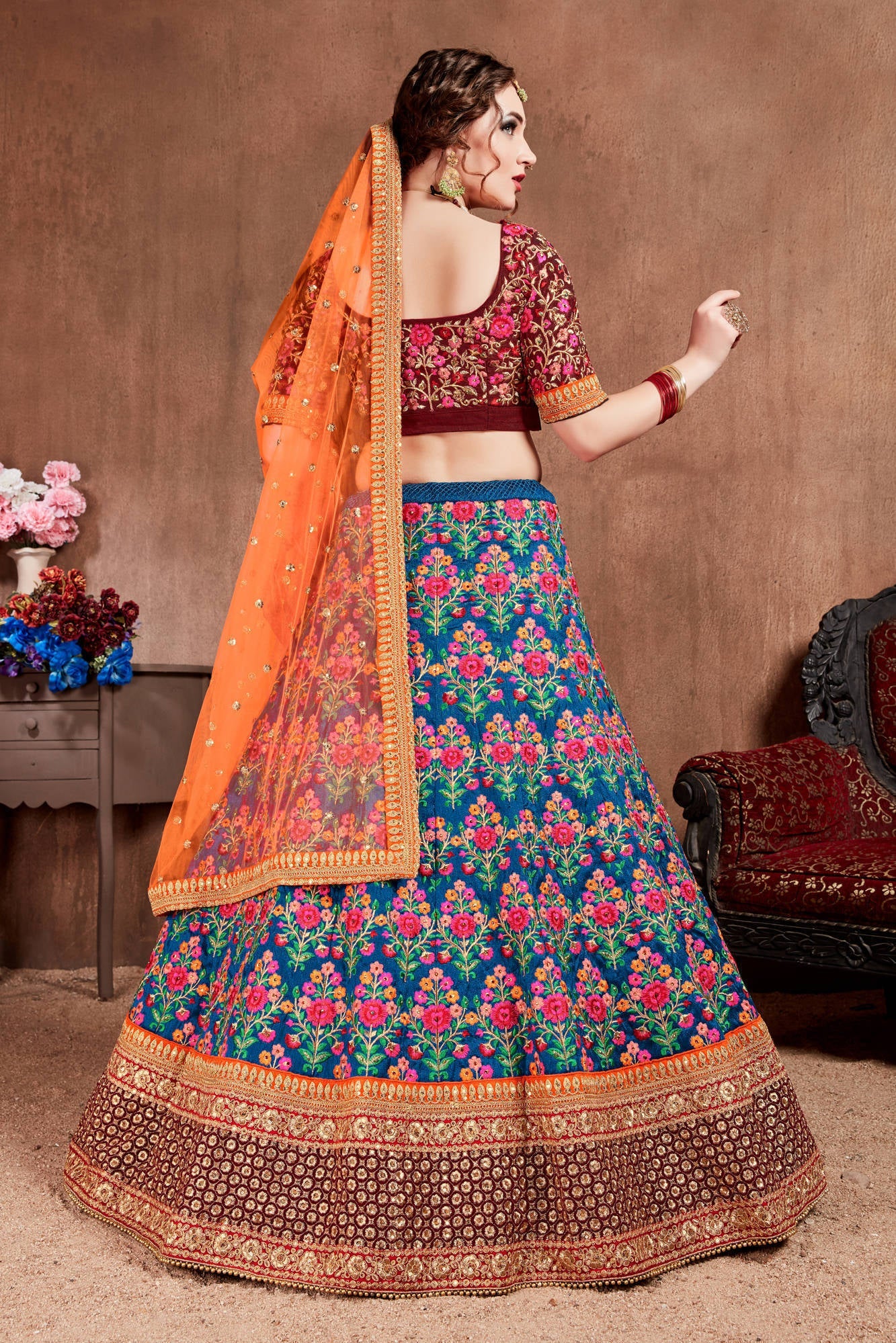 Intricate Navy Blue Colored Bridal wear Embroidered Lehenga Choli Clothsvilla