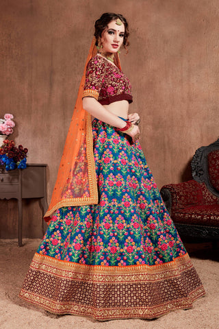 Intricate Navy Blue Colored Bridal wear Embroidered Lehenga Choli Clothsvilla