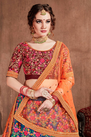 Intricate Navy Blue Colored Bridal wear Embroidered Lehenga Choli Clothsvilla