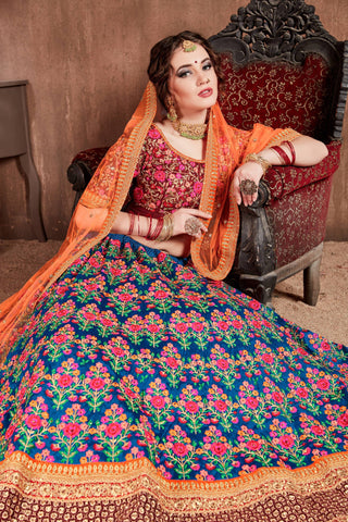 Intricate Navy Blue Colored Bridal wear Embroidered Lehenga Choli Clothsvilla