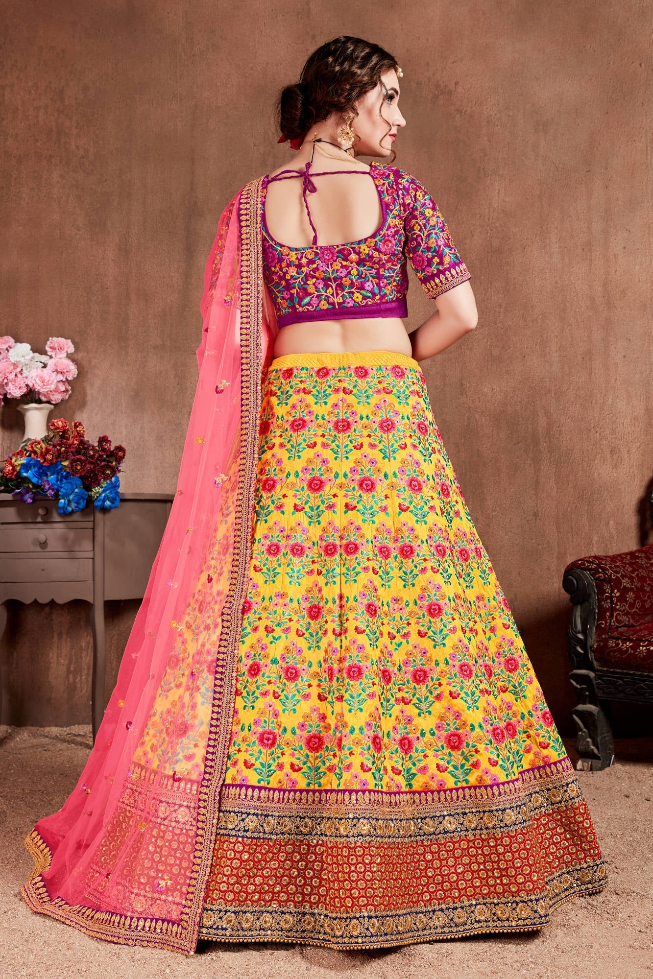 Lovely Yellow Colored Bridal Wear Embroidered Lehenga Choli Secondary image