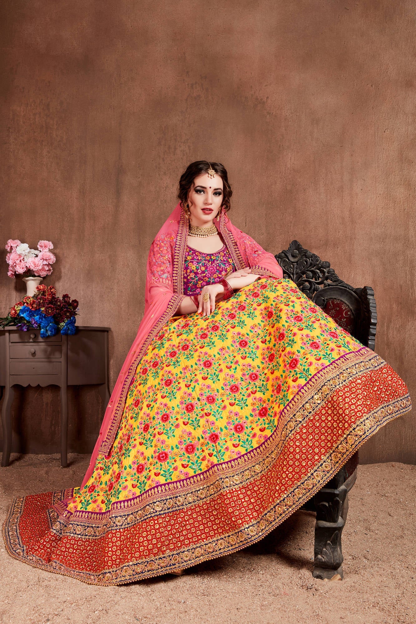 Lovely Yellow Colored Bridal Wear Embroidered Lehenga Choli Clothsvilla