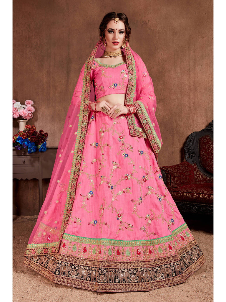 Elegant Pink Designer Embroidered Bridal wear Lehenga Choli Clothsvilla