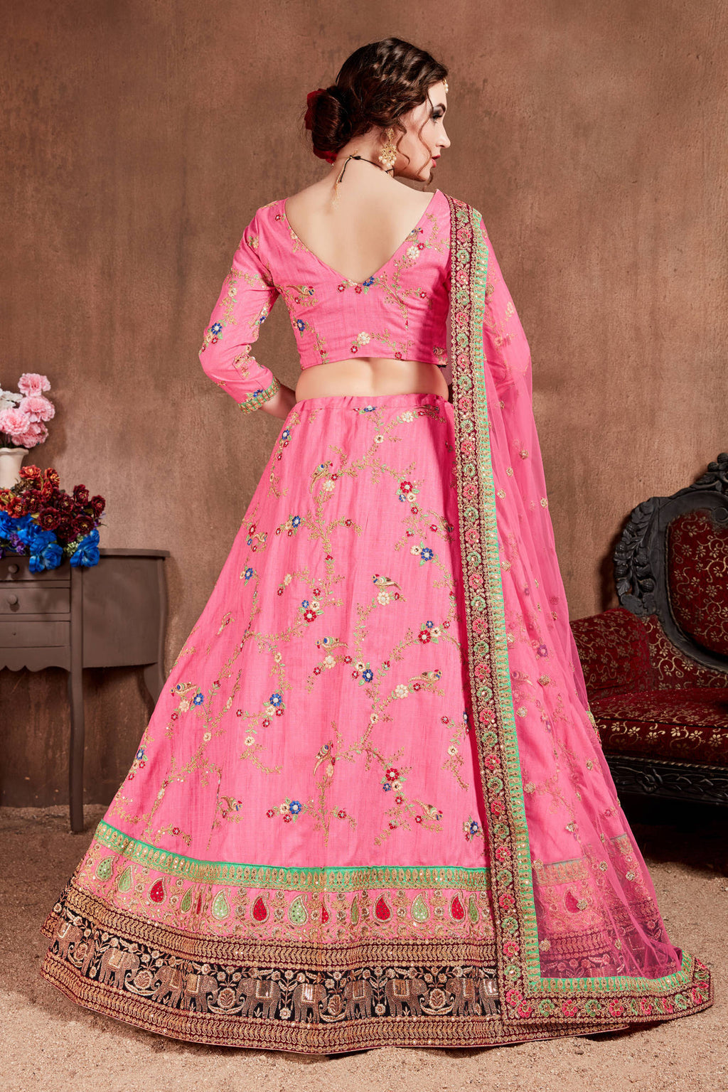 Elegant Pink Designer Embroidered Bridal wear Lehenga Choli Clothsvilla