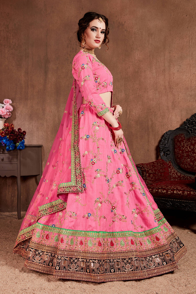 Elegant Pink Designer Embroidered Bridal wear Lehenga Choli Clothsvilla