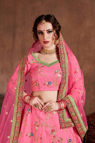 Elegant Pink Designer Embroidered Bridal wear Lehenga Choli Clothsvilla