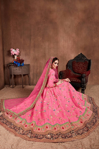 Elegant Pink Designer Embroidered Bridal wear Lehenga Choli Clothsvilla