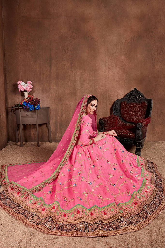 Buy Pink Organza And Chanderi Embroidery Silk Leola Bridal Lehenga Set For  Women by Mishru Online at Aza Fashions.