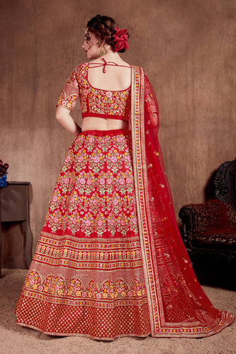 Flattering Red Colored Designer Bridal wear Embroidered Lehenga Choli Clothsvilla