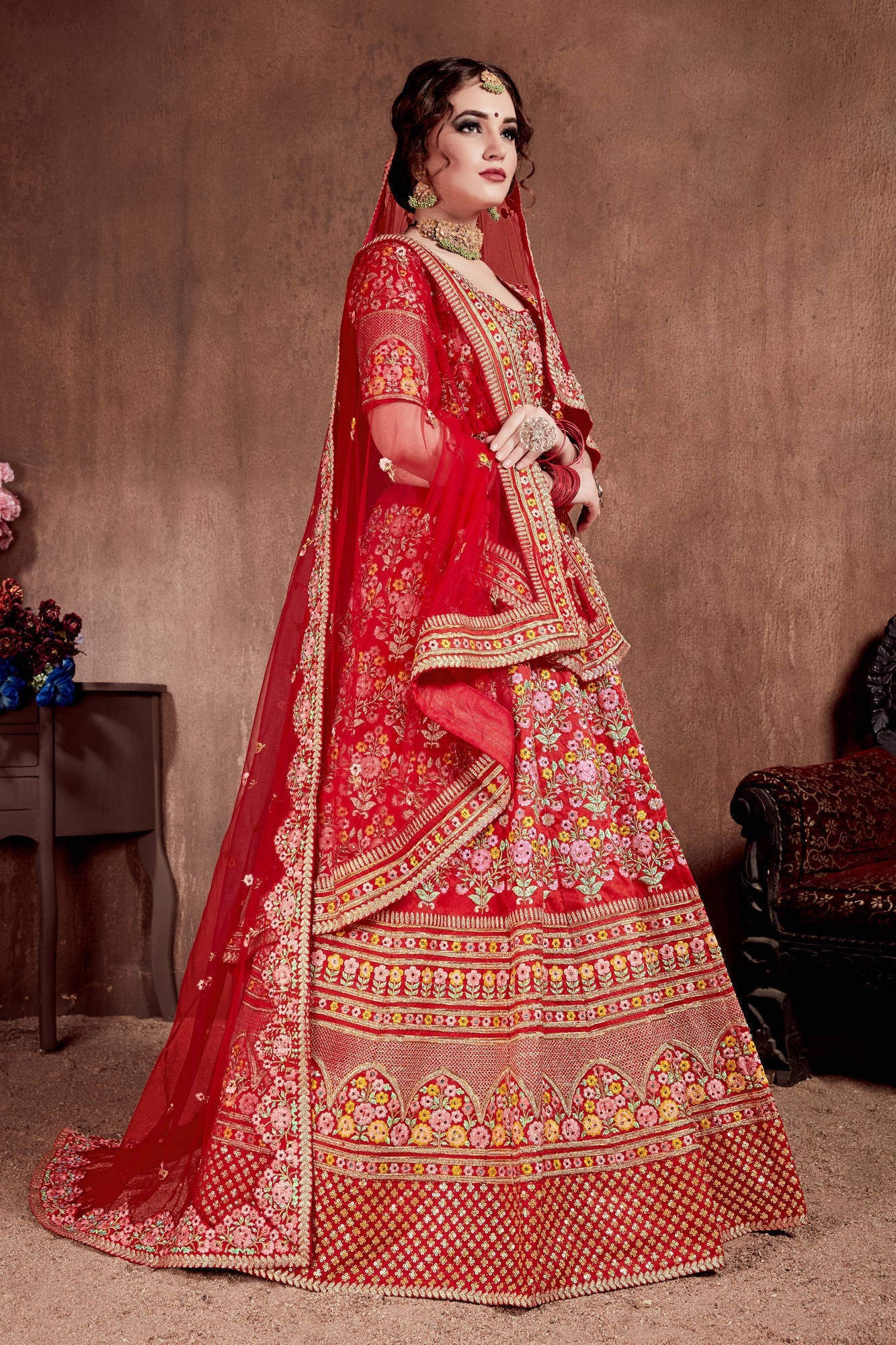 Flattering Red Colored Designer Bridal wear Embroidered Lehenga Choli Clothsvilla