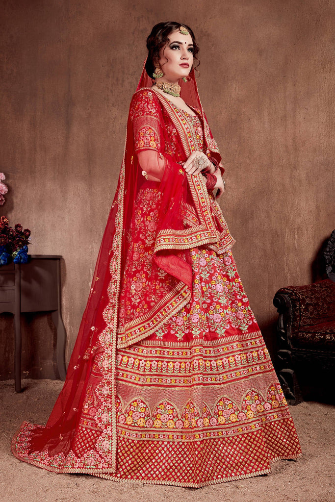 Flattering Red Colored Designer Bridal wear Embroidered Lehenga Choli Clothsvilla