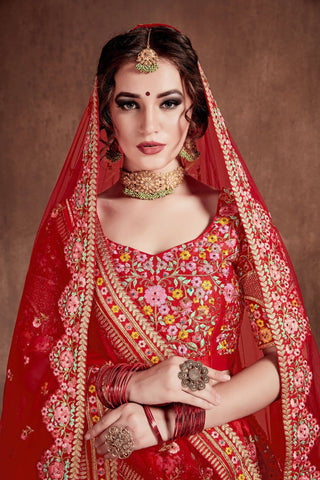 Flattering Red Colored Designer Bridal wear Embroidered Lehenga Choli Clothsvilla