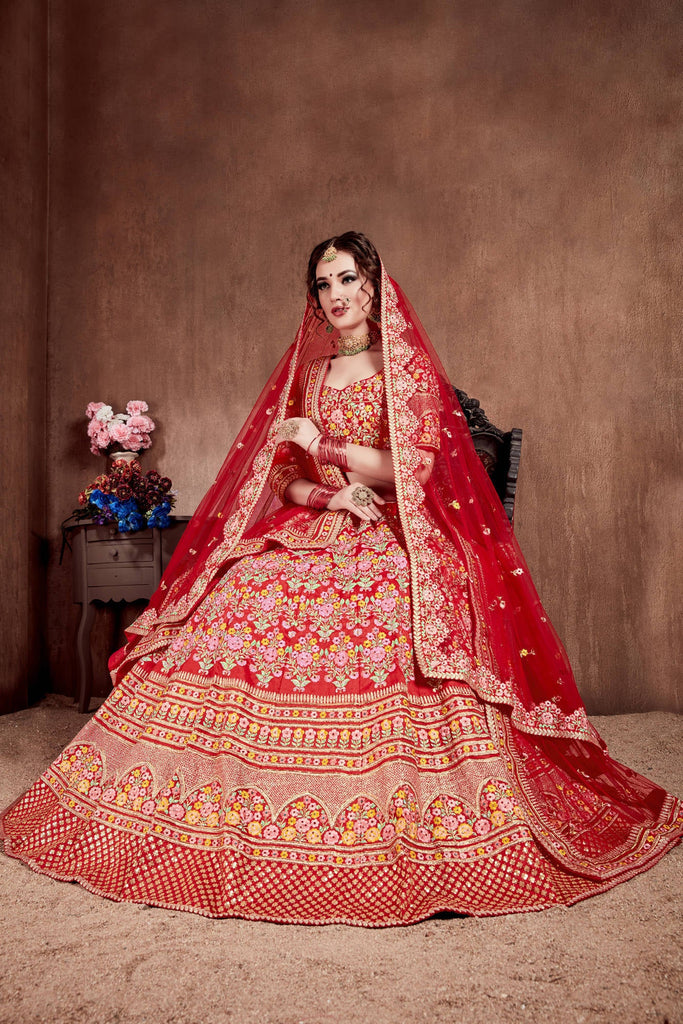 Flattering Red Colored Designer Bridal wear Embroidered Lehenga Choli Clothsvilla