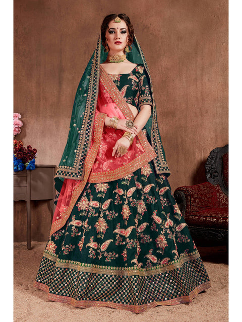 Ethnic Dark Green Colored Bridal Wear Designer Embroidered Lehenga choli Clothsvilla Main image