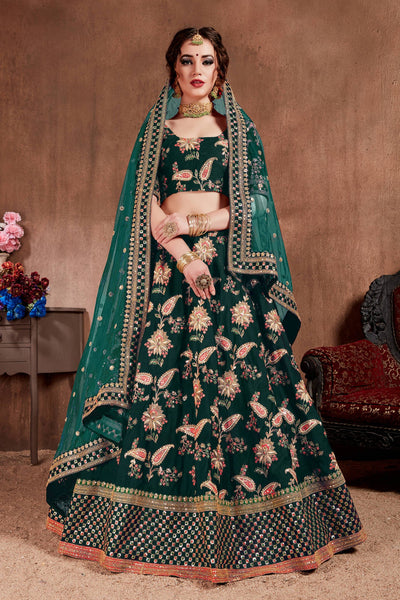 Bottle Green Embroidered Silk Bridal Lehenga Choli | Lehnga choli for  girls, Silk lehenga, Green lehenga