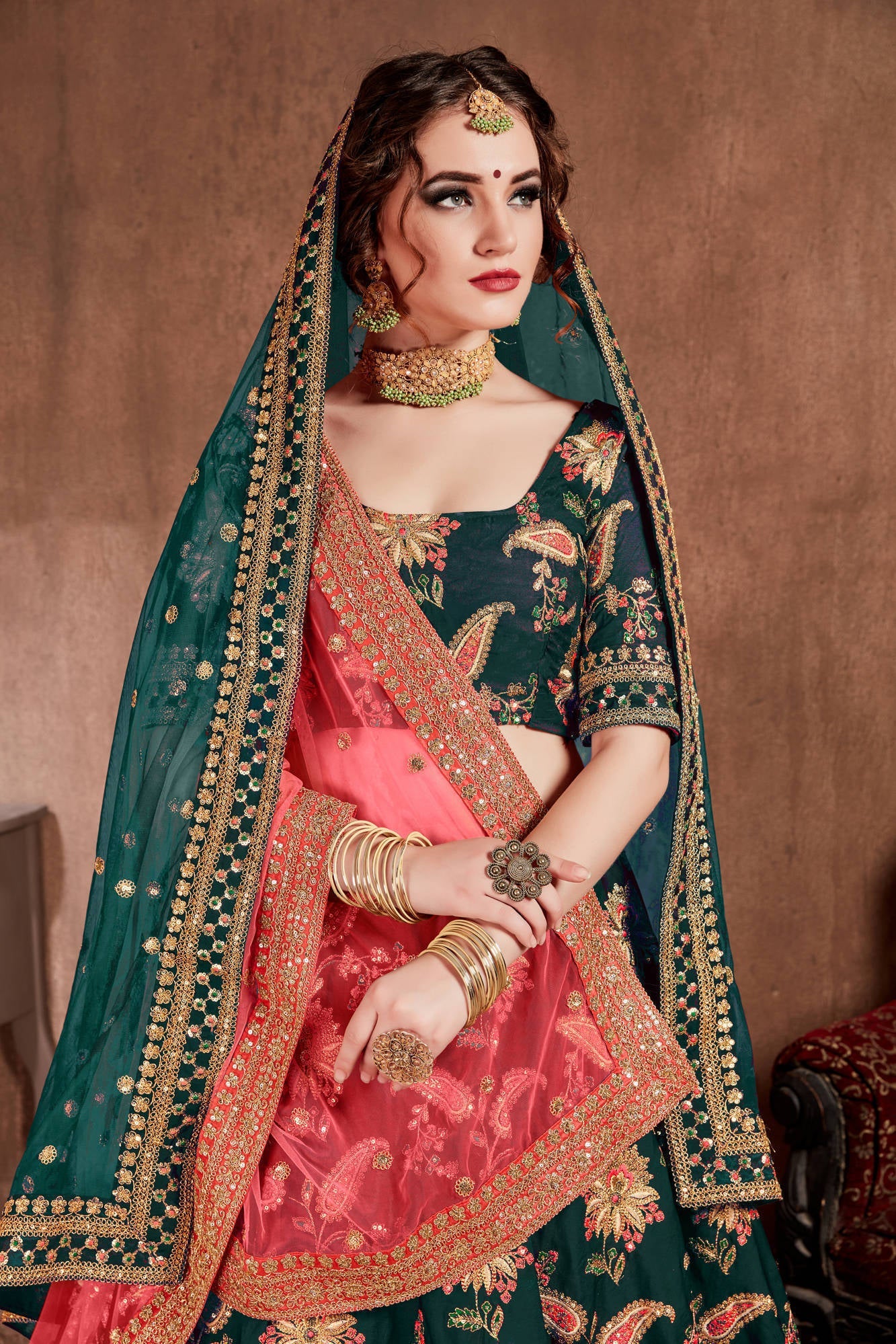 Ethnic Dark Green Colored Bridal Wear Designer Embroidered Lehenga choli Clothsvilla