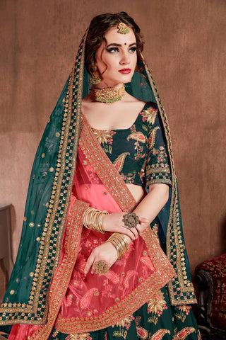 Ethnic Dark Green Colored Bridal Wear Designer Embroidered Lehenga choli Clothsvilla