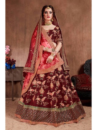 Blooming Dark Maroon Colored Bridal Wear Designer Embroidered Lehenga choli Clothsvilla