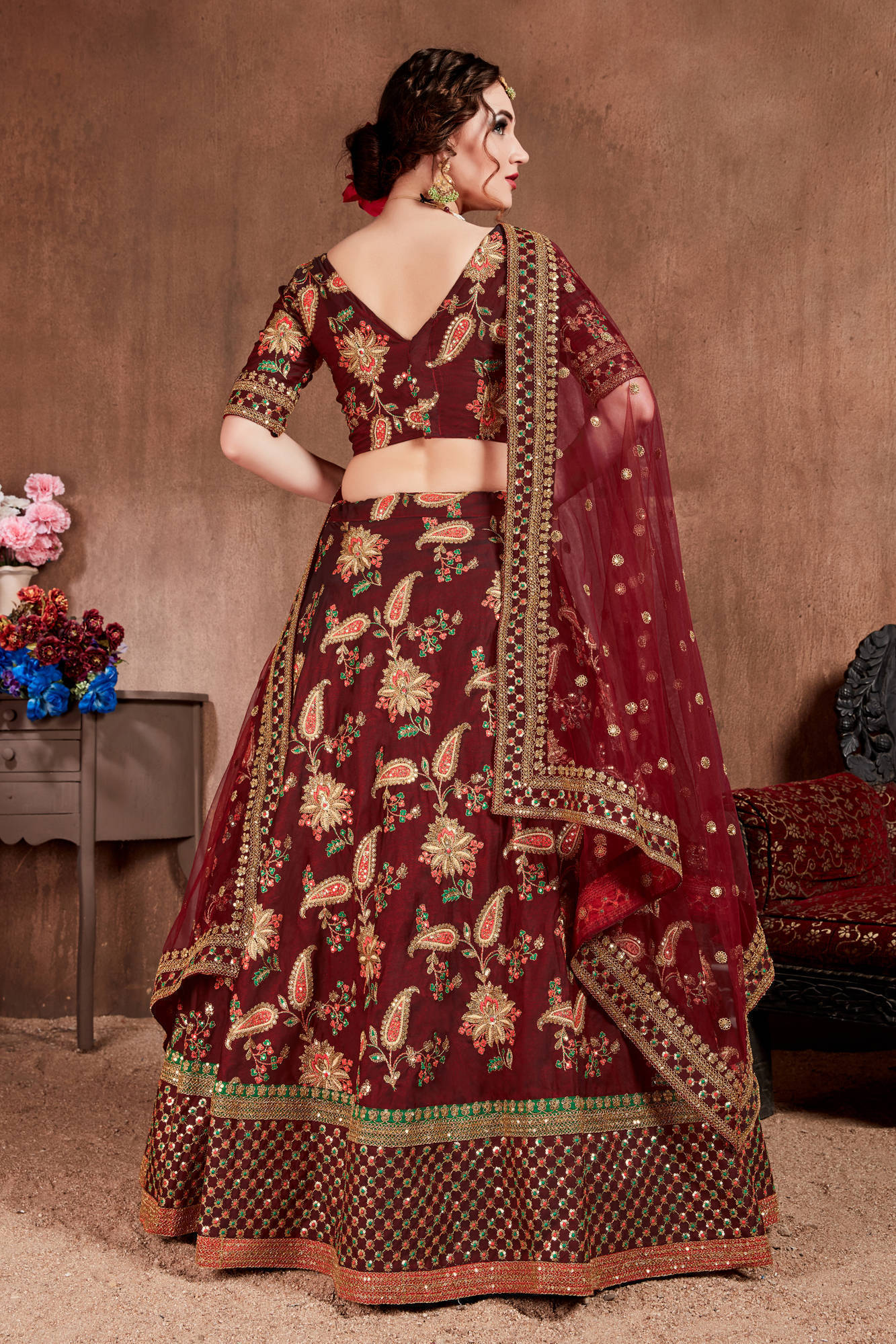 Blooming Dark Maroon Colored Bridal Wear Designer Embroidered Lehenga choli Clothsvilla