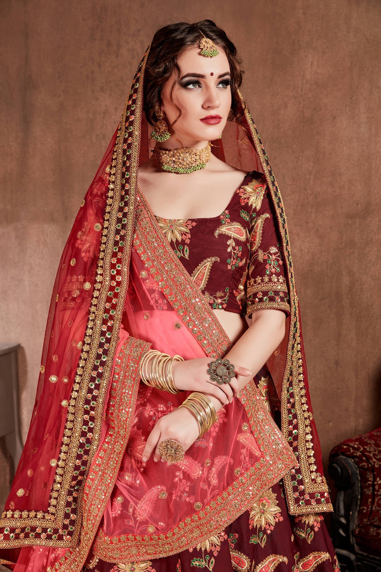 Blooming Dark Maroon Colored Bridal Wear Designer Embroidered Lehenga choli Clothsvilla