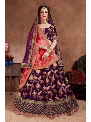 Alluring Purple Colored Bridal Wear Designer Embroidered Lehenga choli Clothsvilla