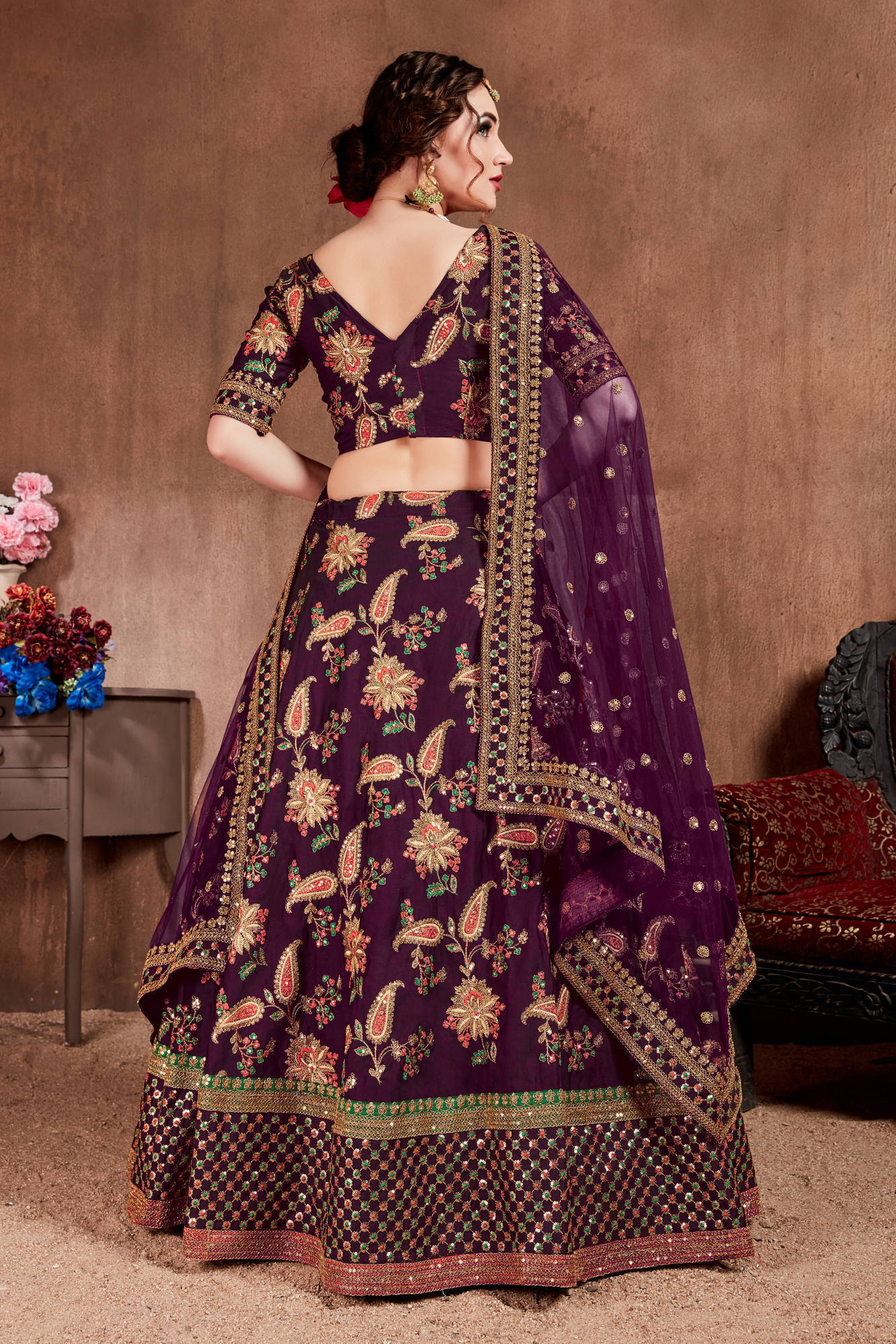 Alluring Purple Colored Bridal Wear Designer Embroidered Lehenga choli Secondary image