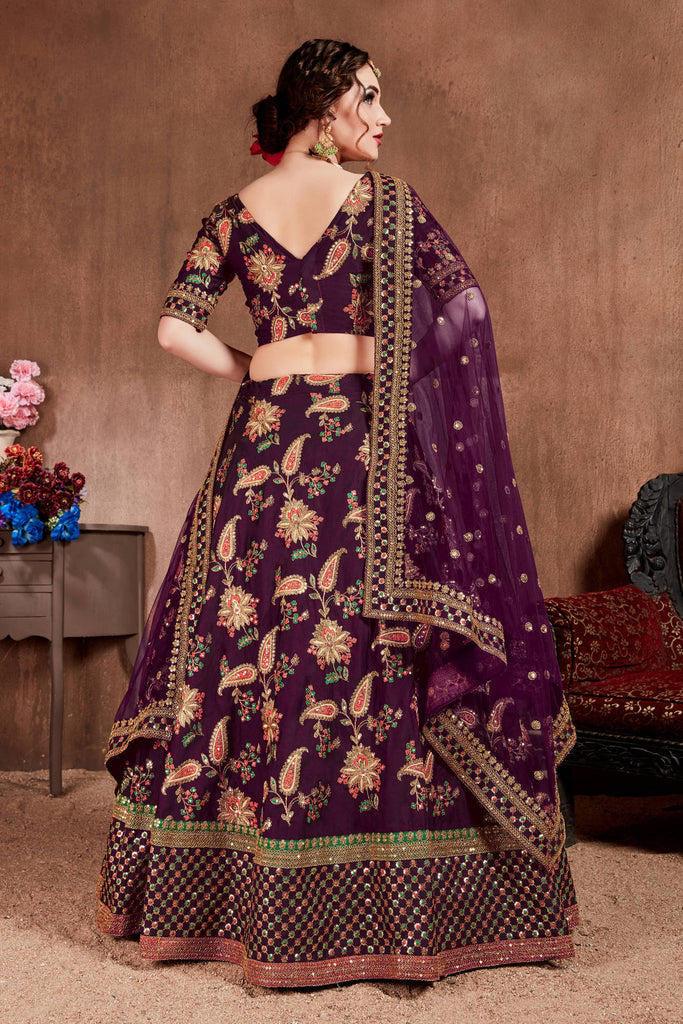 Alluring Purple Colored Bridal Wear Designer Embroidered Lehenga choli Clothsvilla