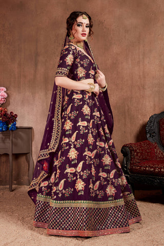 Alluring Purple Colored Bridal Wear Designer Embroidered Lehenga choli Clothsvilla