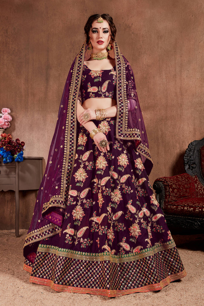 Alluring Purple Colored Bridal Wear Designer Embroidered Lehenga choli Clothsvilla