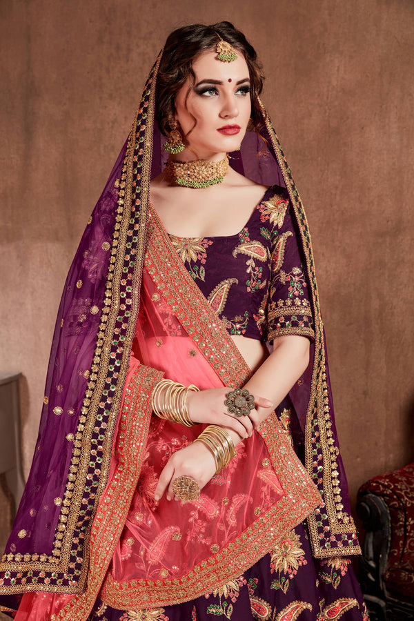 Alluring Purple Colored Bridal Wear Designer Embroidered Lehenga choli Clothsvilla