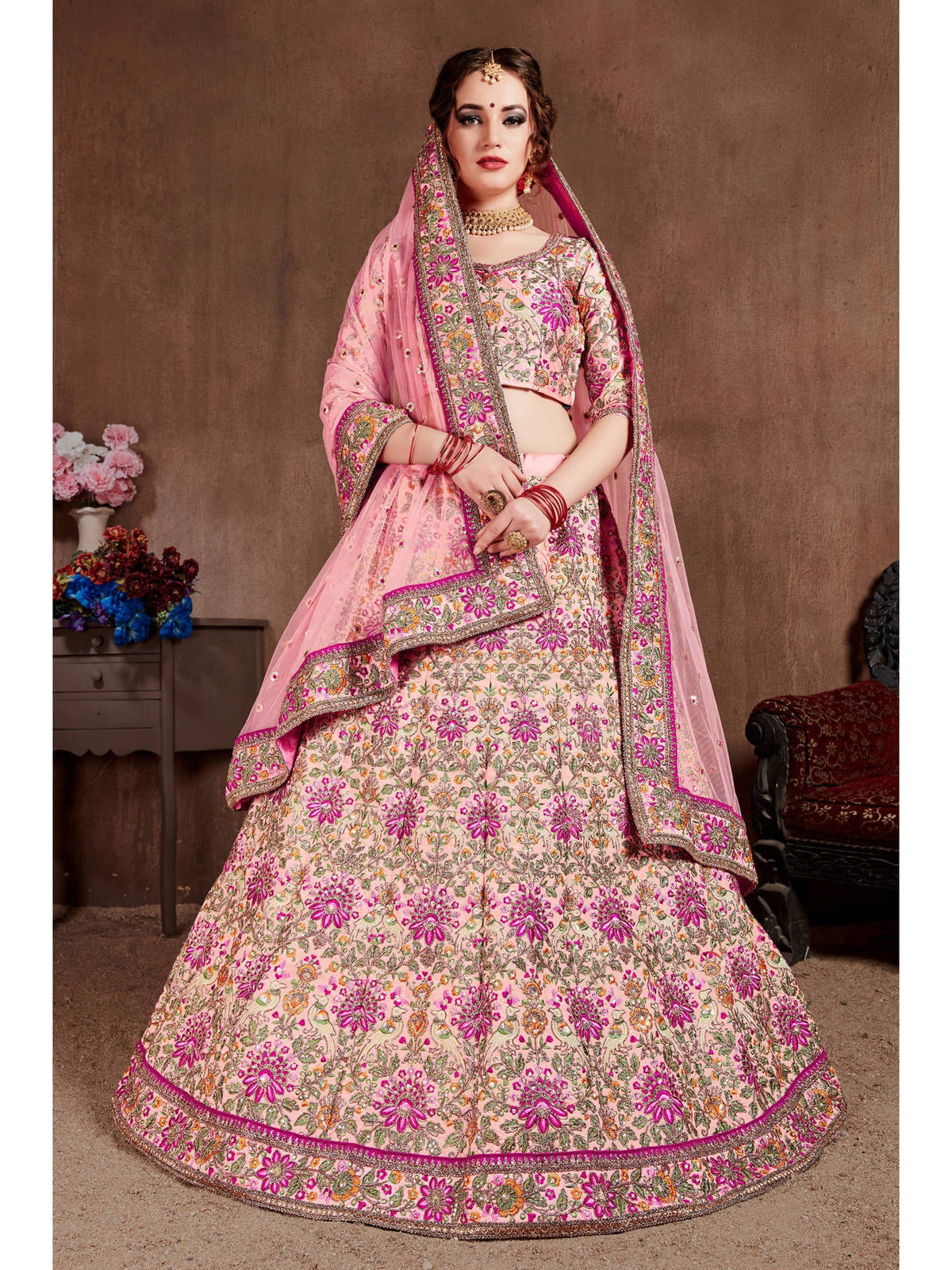 Arresting Pastel Pink Colored Bridal Wear Designer Embroidered Lehenga choli Clothsvilla Main image